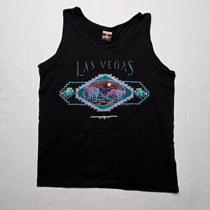 Vintage Las Vegas Tank Top Womens Large Graphic Black Sleeveless Tee 90s VTG